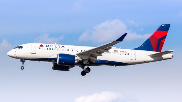 Delta Air Lines A220-100 airplane in the sky