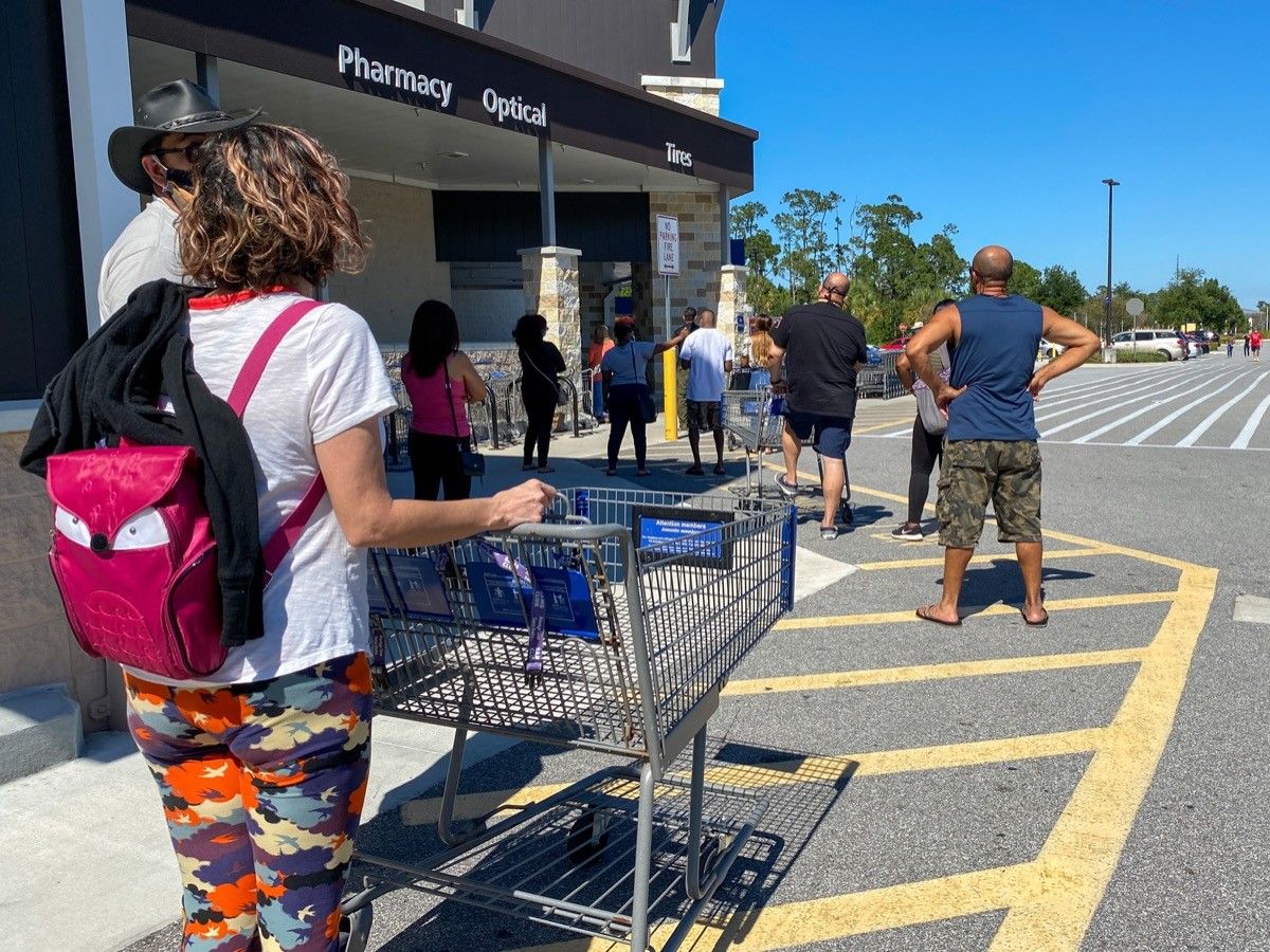 long queue outside walmart store