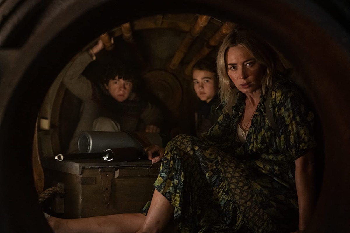 Noah Jupe, Millicent Simmonds, and Emily Blunt in A Quiet Place II