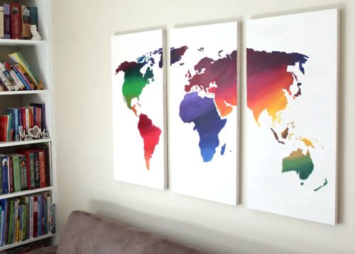 canvases with world map on them