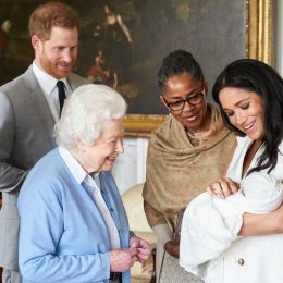 queen elizabeth, prince harry, meghan markle, and doria ragland with baby archie