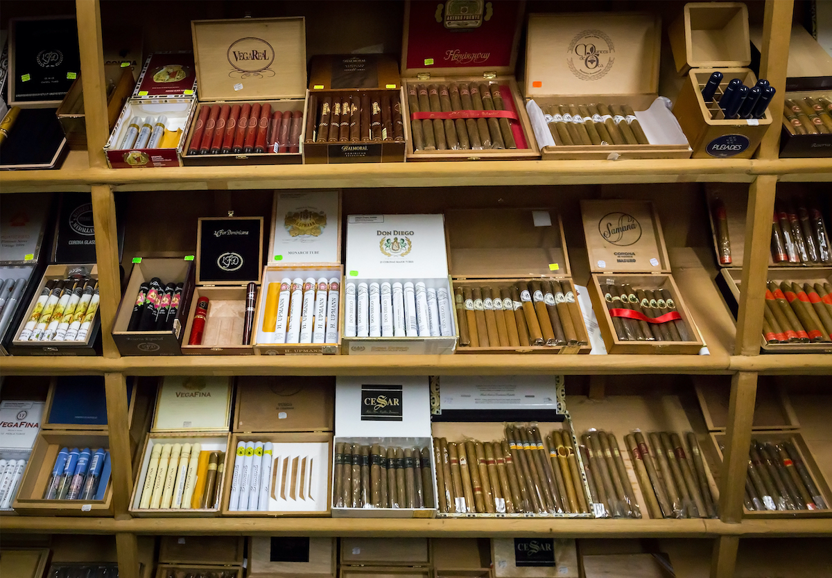 cigars on shelves in Tobacco shop
