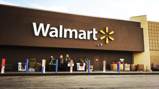 A Walmart storefront with brown paint