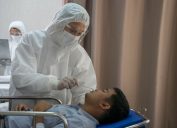 Man getting coronavirus test in hospital