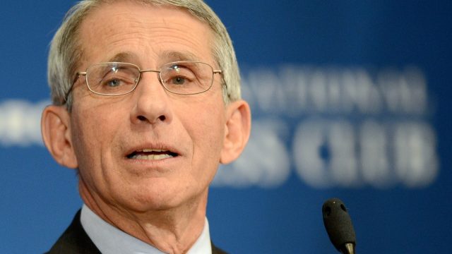 Dr. Anthony Fauci, director of the National Institute of Allergy and Infectious Diseases, speaks at the National Press Club in Washington.