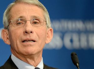 Dr. Anthony Fauci, director of the National Institute of Allergy and Infectious Diseases, speaks at the National Press Club in Washington.