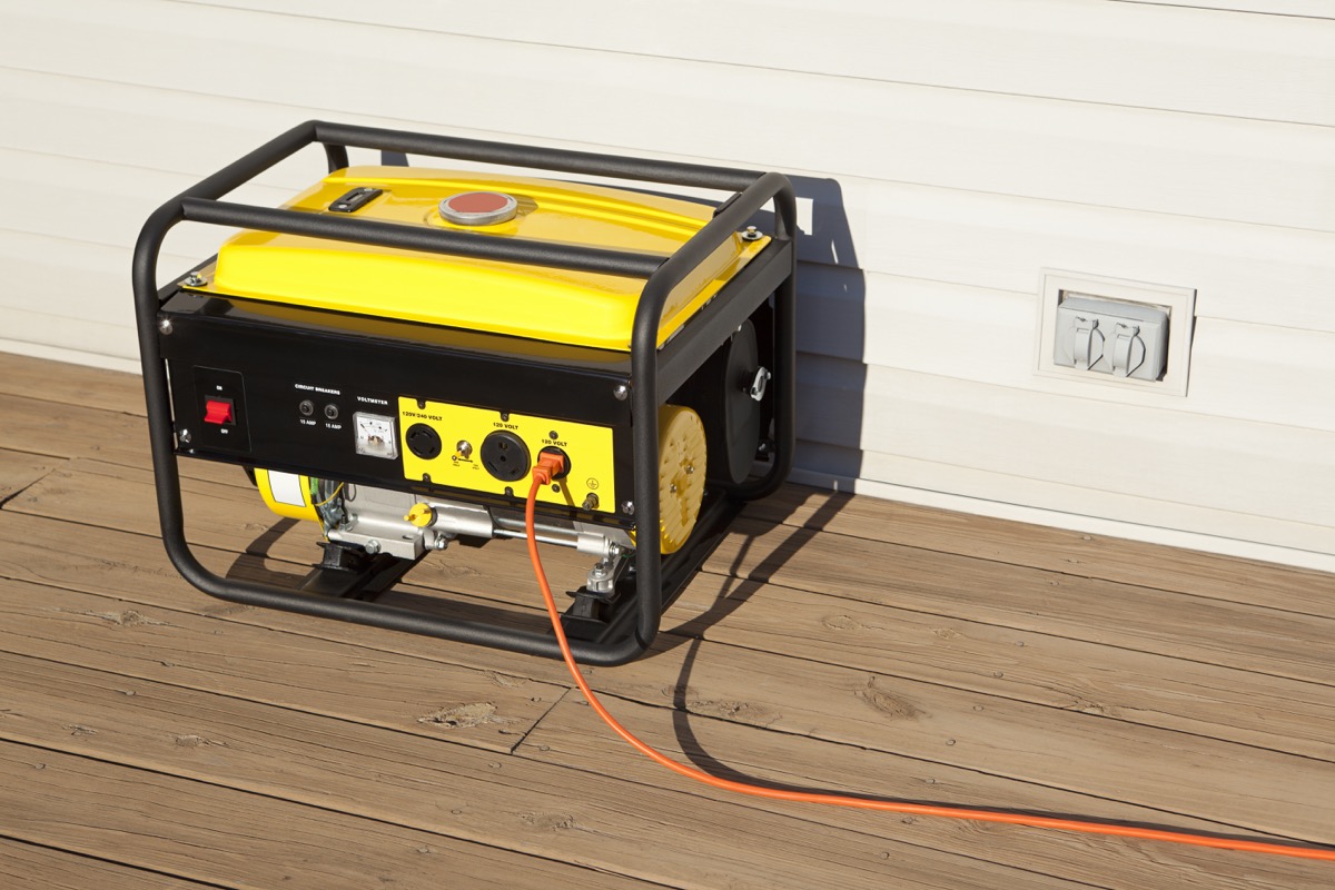 "Extension cord plugged into a gasoline powered, 4000 watt, portable electric generator.Please also see;"