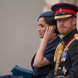 A Royal carriage arrives at Trooping the Colour with Royal Family members including Prince Harry and Meghan, Duke and Duchess of Sussex