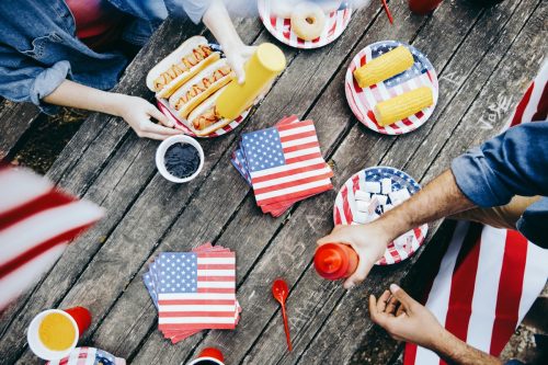 Fourth of July picnic table with barbecue food
