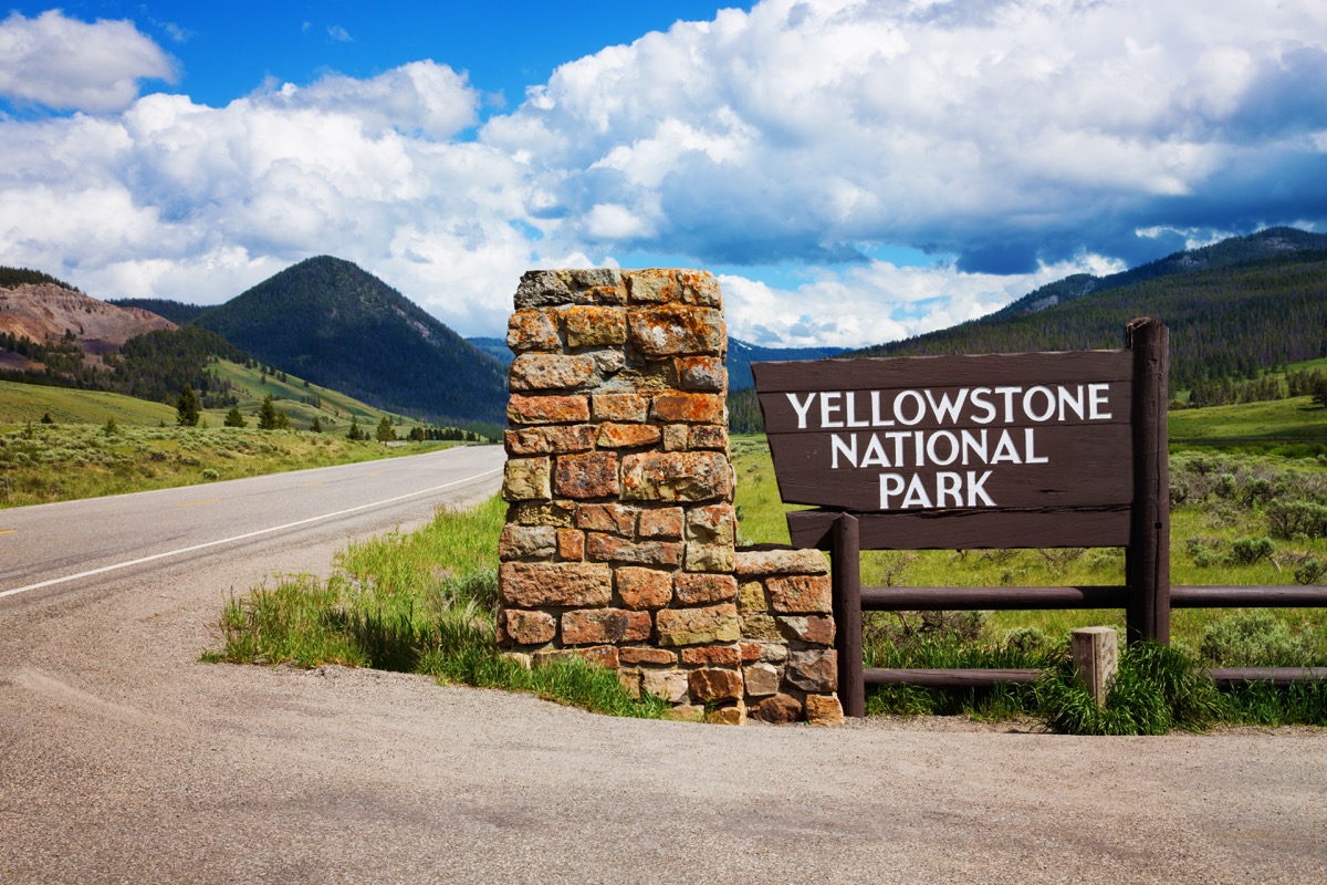 Yellowstone national park sign and entrance.