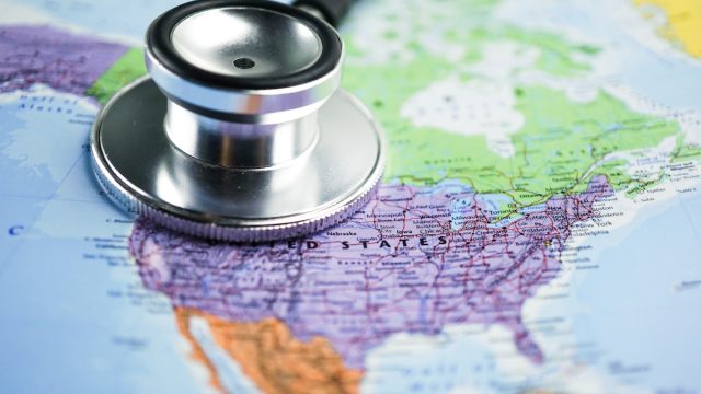 United States map with a stethoscope