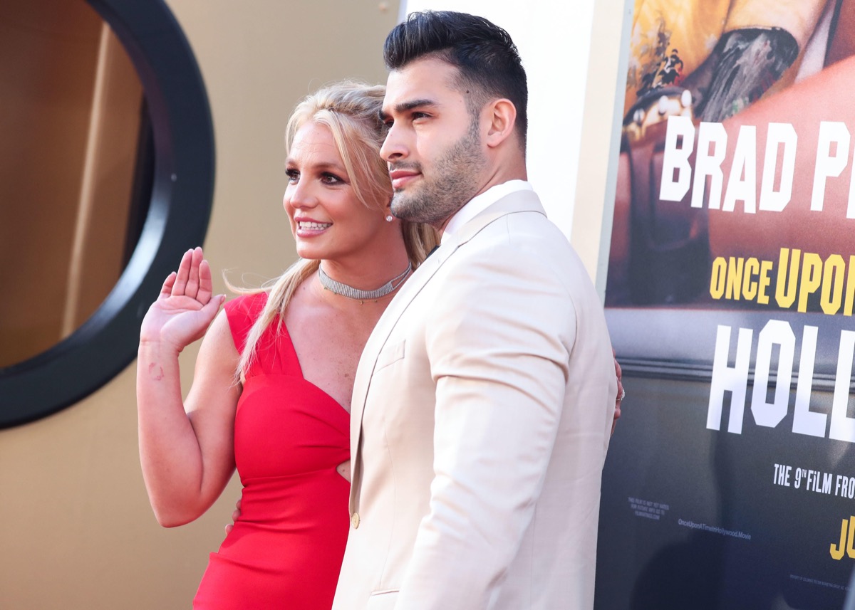 britney spears and partner on the red carpet