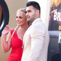 britney spears and partner on the red carpet