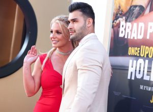 britney spears and partner on the red carpet