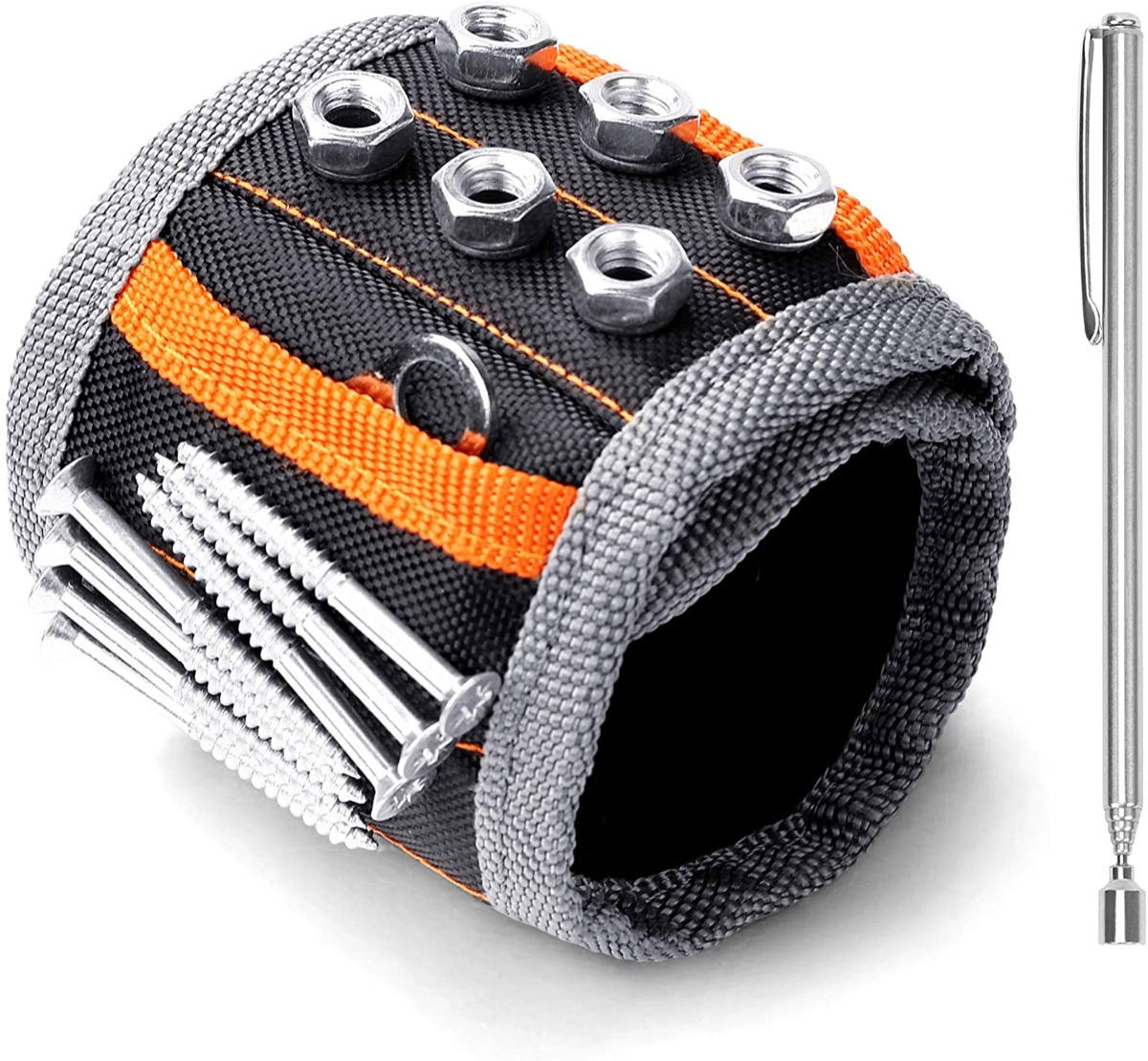 Magnetic wrist band with bolts and screws