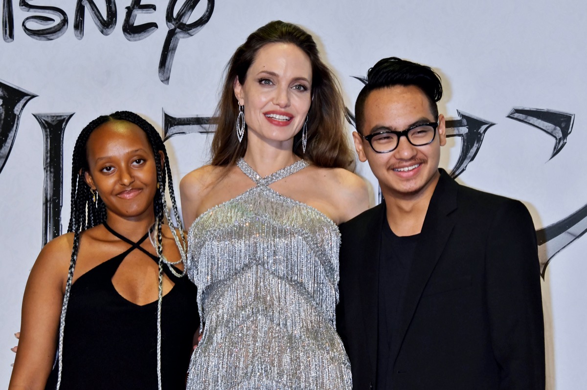 Zahara Jolie-Pitt, Angelina Jolie, and Maddox Jolie-Pitt at the premiere of "Maleficent: Mistress of Evil" in Japan in 2019