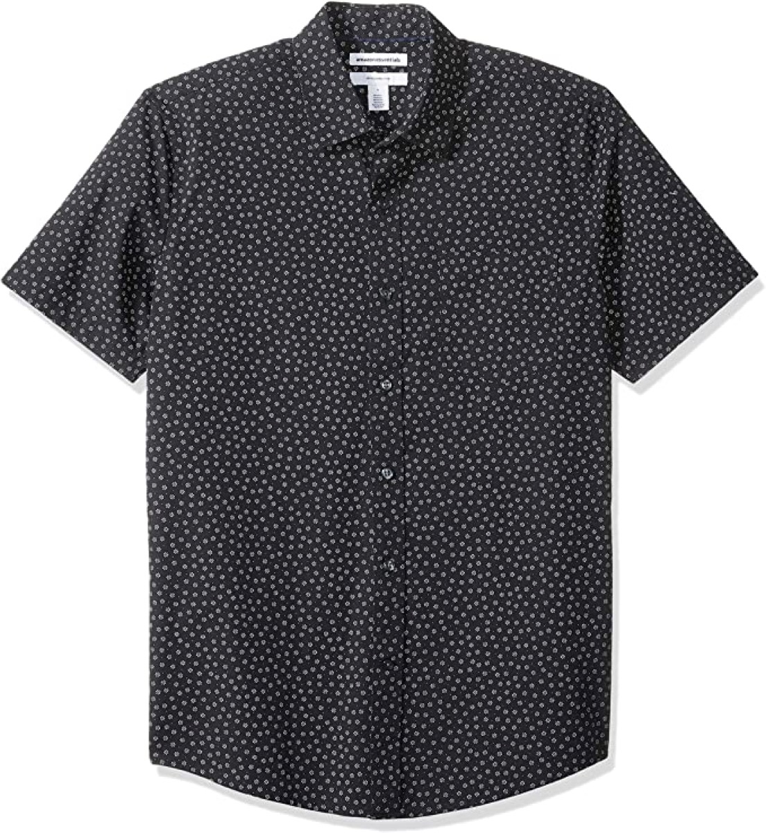 black button down shirt with white flower pattern
