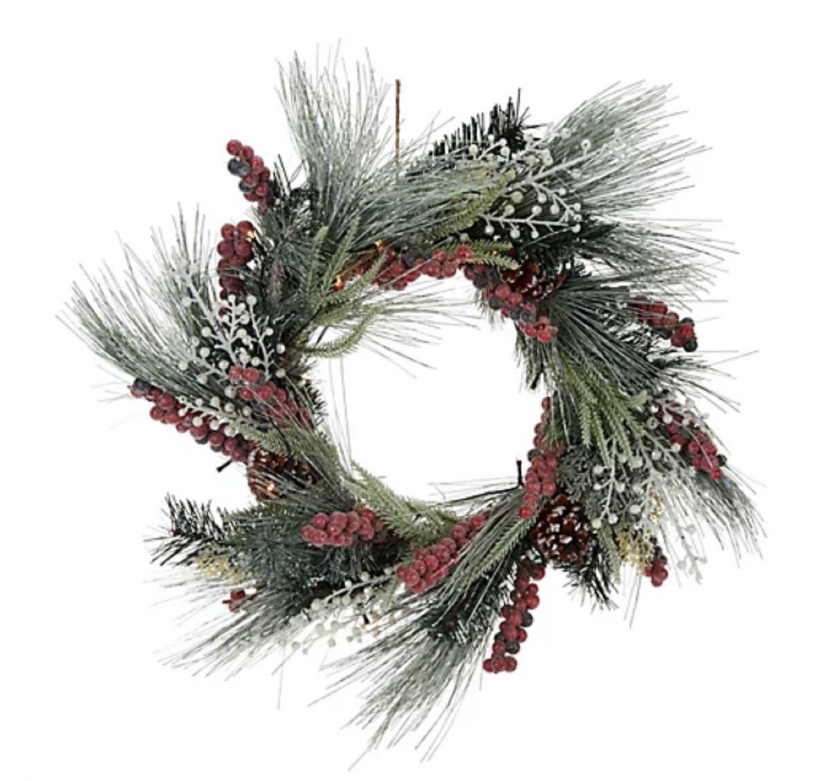green christmas wreath with pine cones