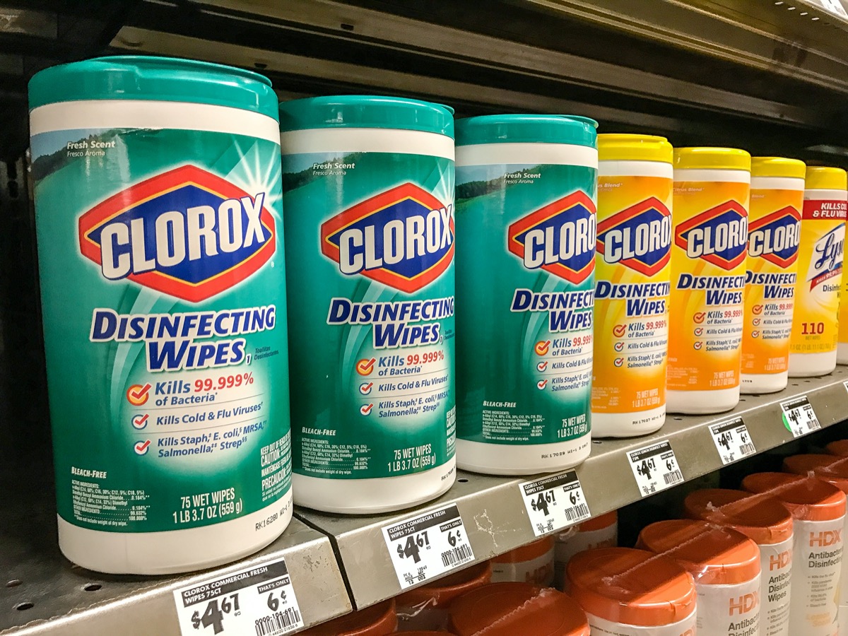 clorox disinfecting wipes on store shelves