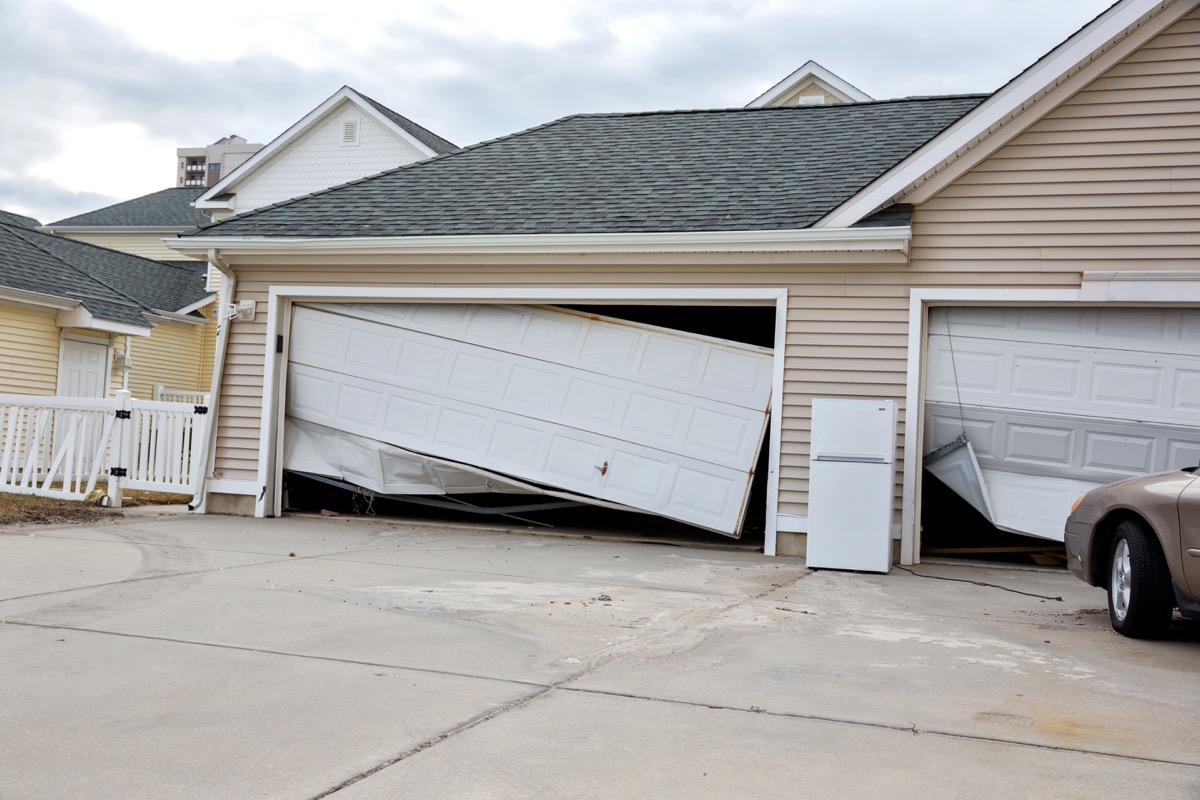 Picture taken after Hurricane Sandy. Damaged garage.RM