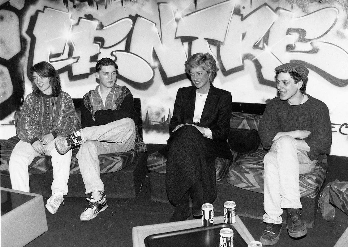 Princess Diana with homeless males in February 1990