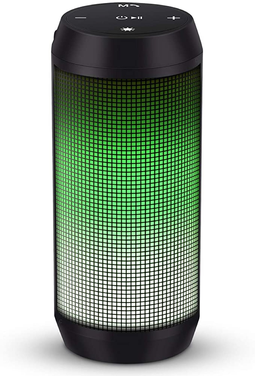 black speaker with green lights