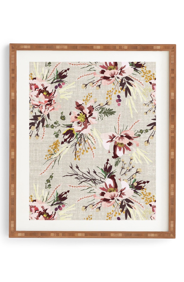 floral framed wall art in wood frame