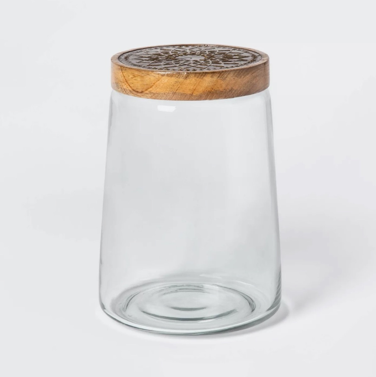 glass storage jar with wooden lid