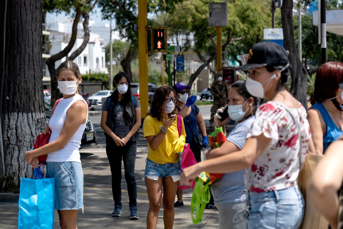 Crowd of people wearing face masks during the coronavirus pandemic