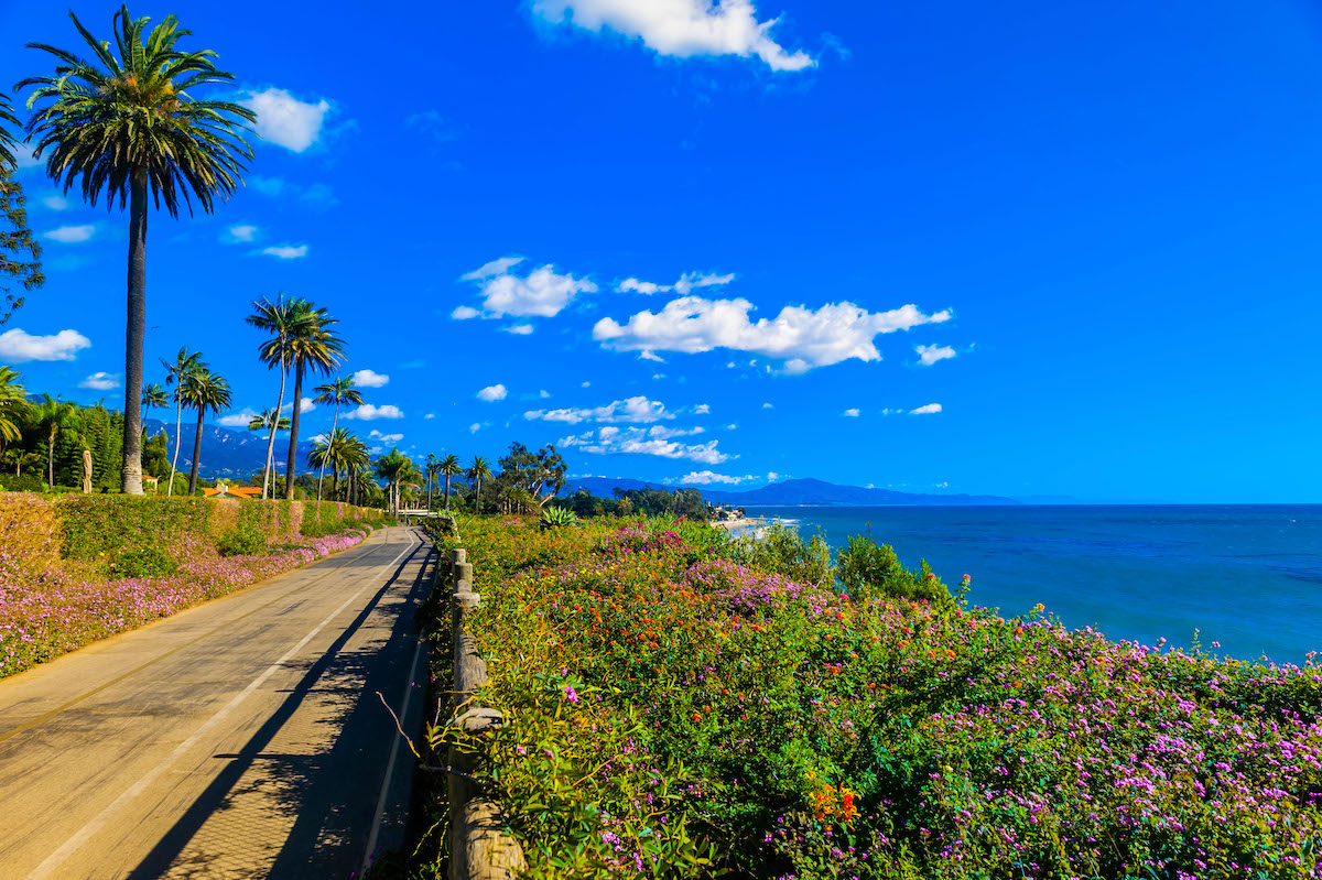 Scenic views along Channel Drive, Montecito (Santa Barbara), California USA.