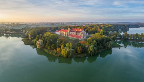 aerial view of nesvizh castle in belarus