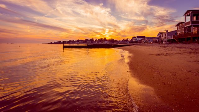 sunset at old saybrook town beach in connecticut