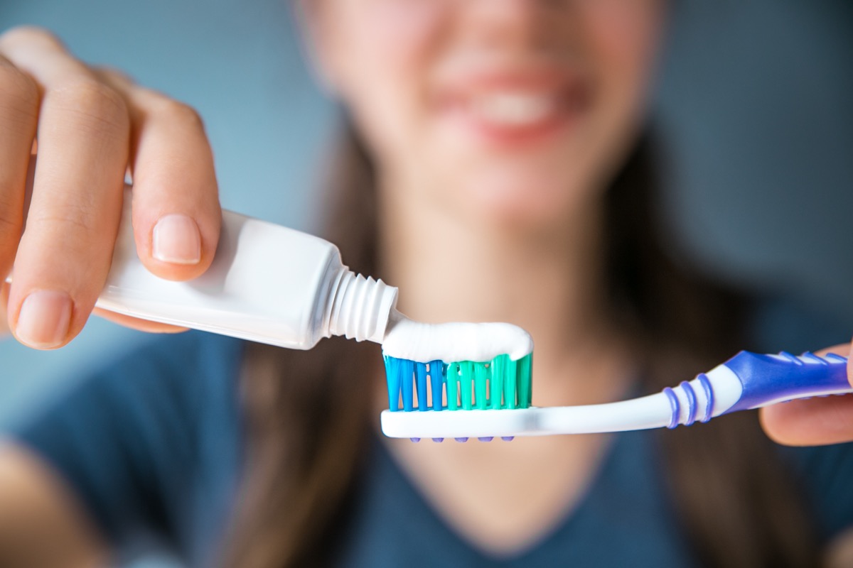 woman, toothbrush, toothpaste, scrub, closeup, horizontal, background