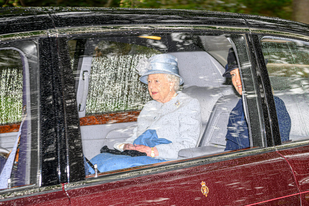 Queen Elizabeth II (left) arrives at Crathie Kirk for the Sunday church service with Sophie, Countess of Wessex and the Earl of Wessex (right) near Balmoral, where members of the royal family are currently spending their summer holidays in 2019