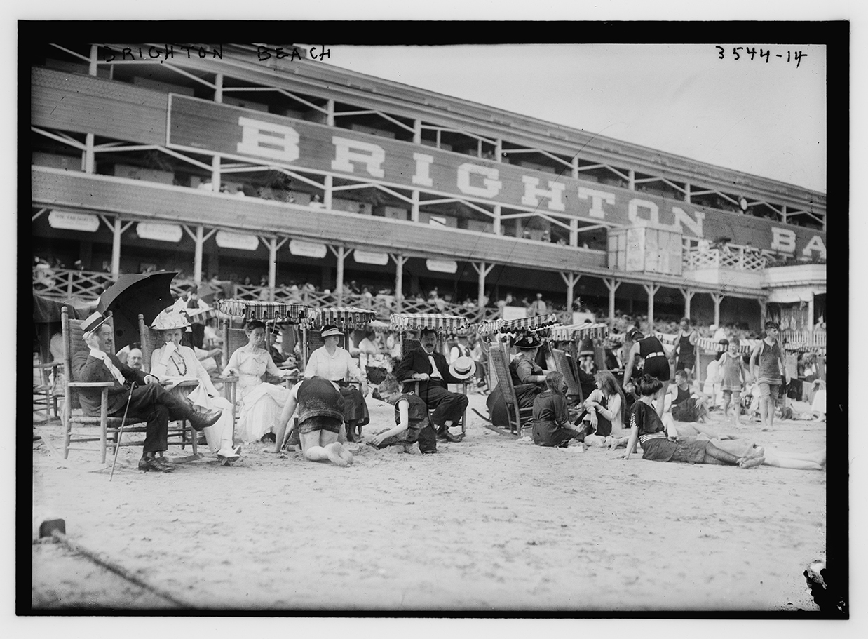 a group of sunbathers at brighton beach in 1915