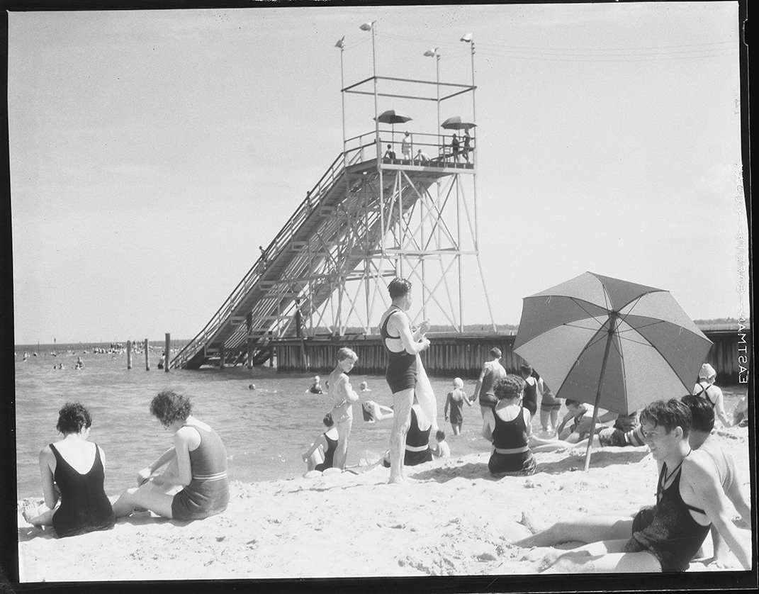 a vintage water slide at a beach