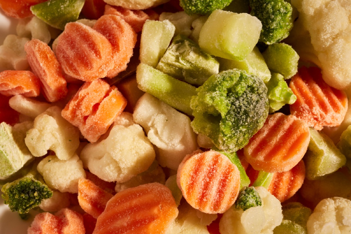 close up of frozen mixed vegetables