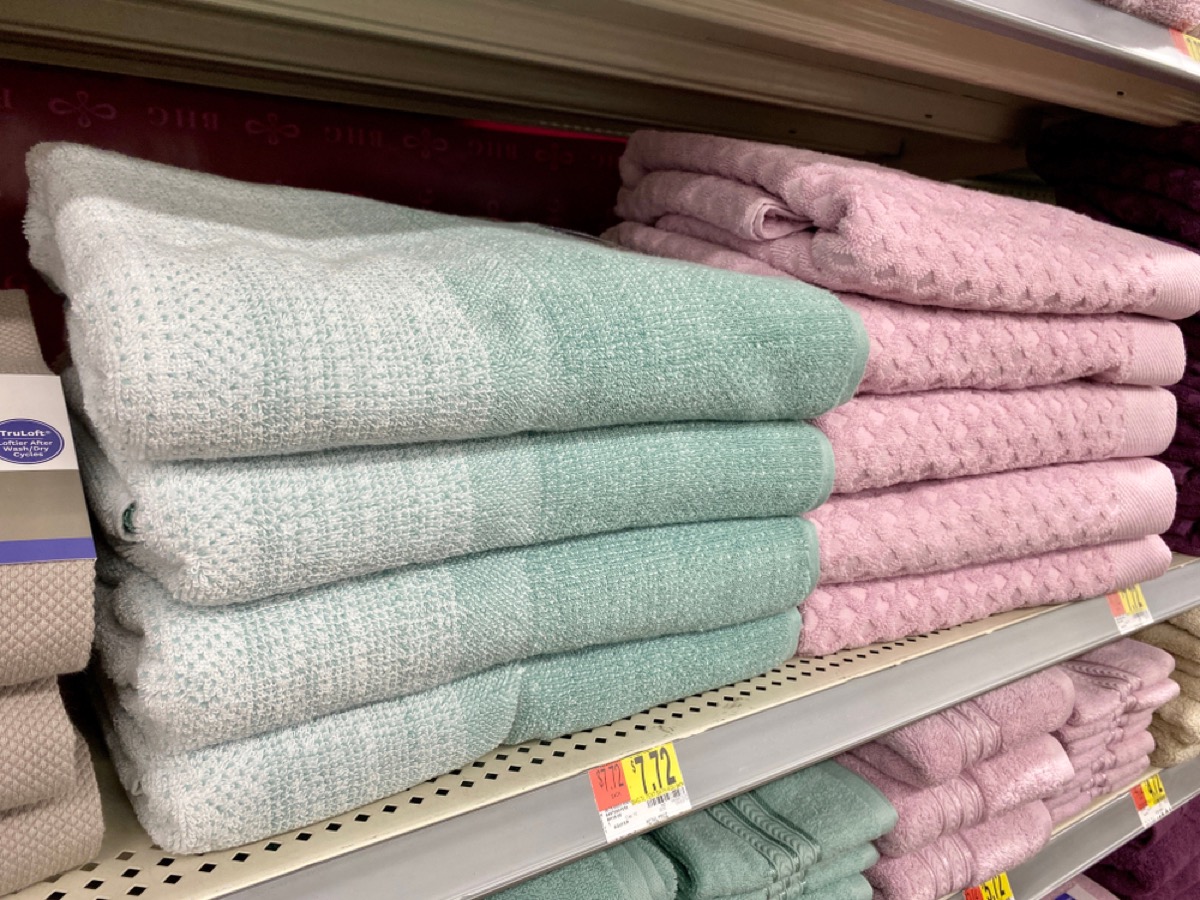 towels on a shelf