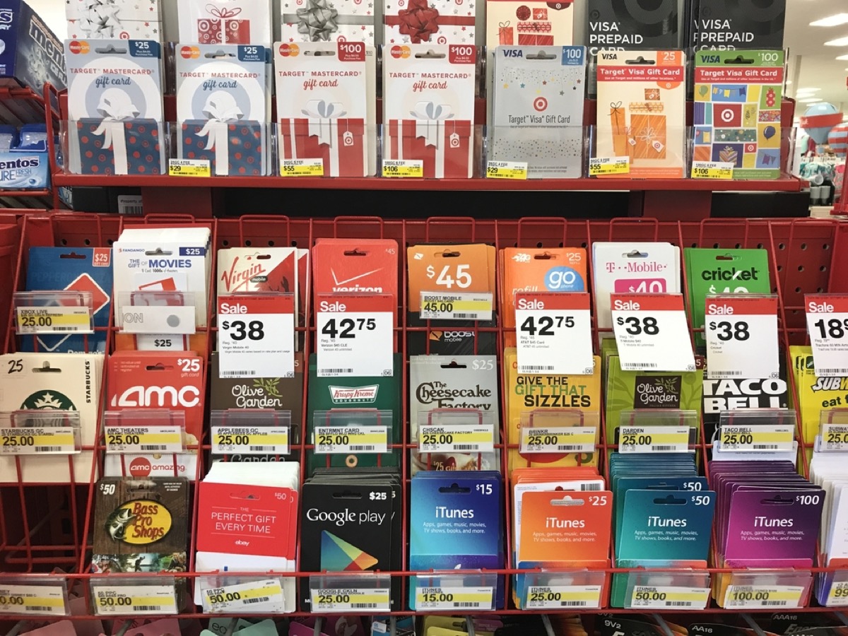 gift cards on display at target