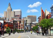 A view of downtown Providence, Rhode Island on a sunny day.