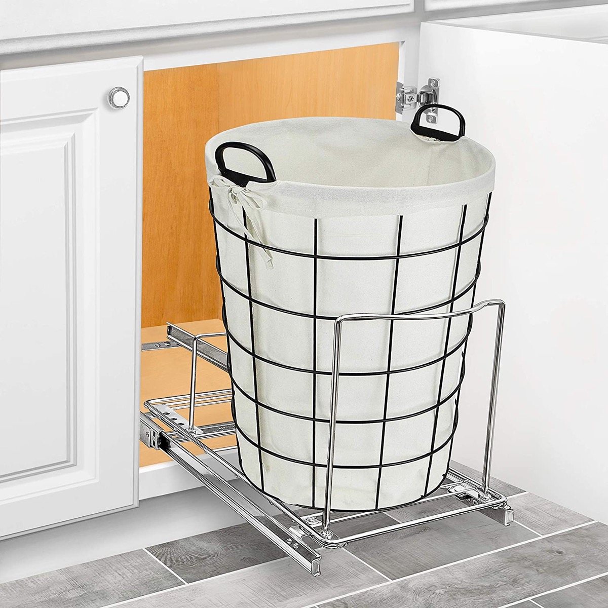 In-cabinet trash can roller