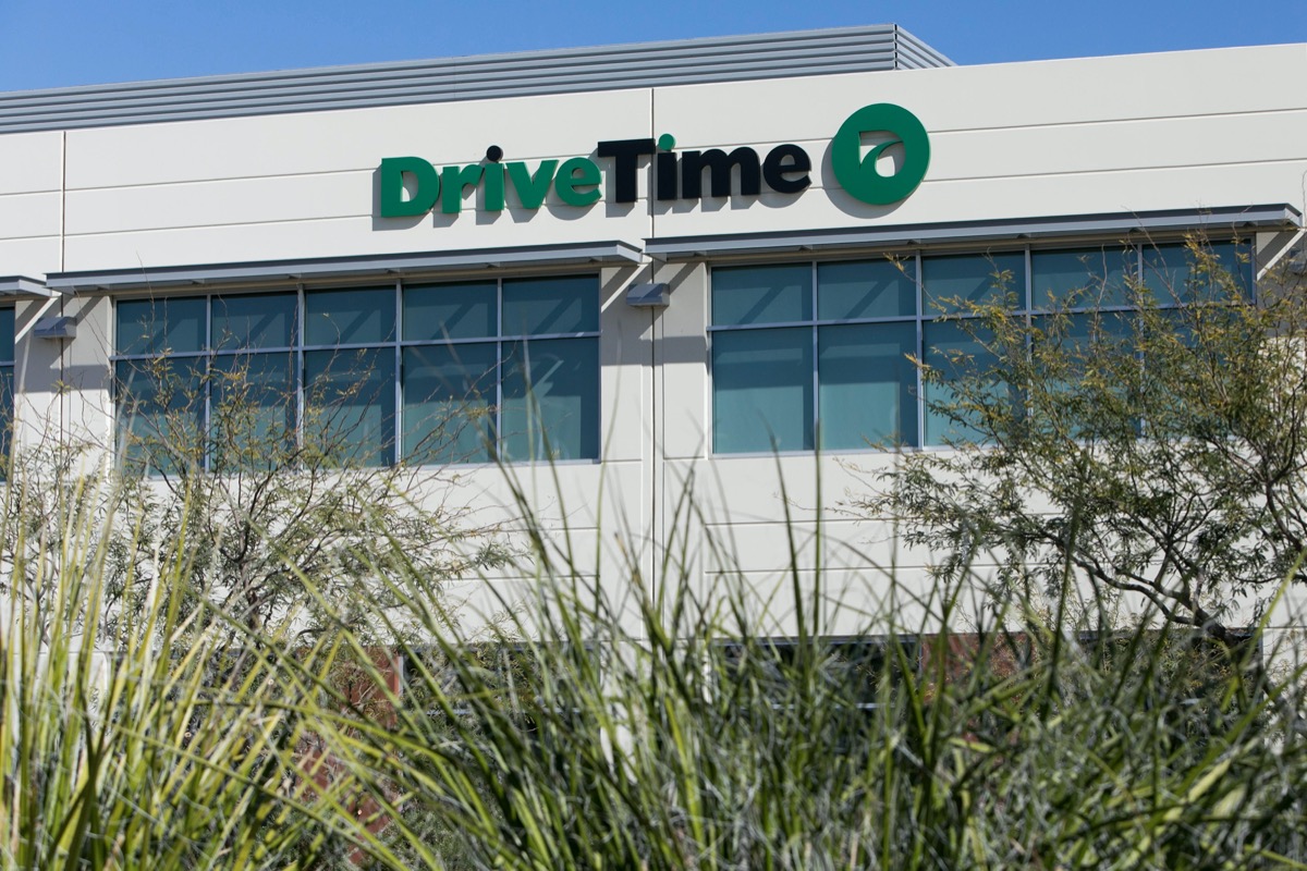 A logo sign outside of the headquarters of the DriveTime Automotive Group Inc., in Tempe, Arizona, on February 3, 2018.