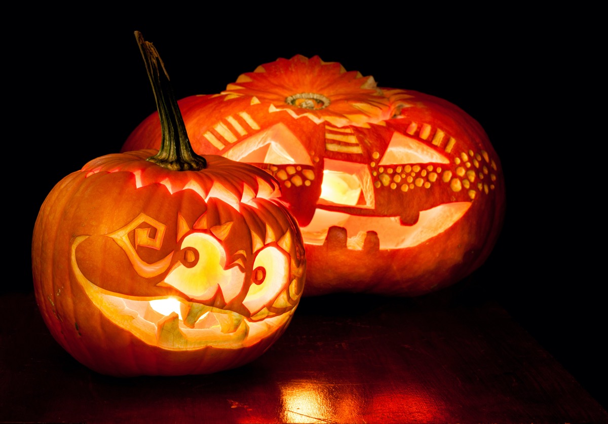 Elaborate carved pumpkins