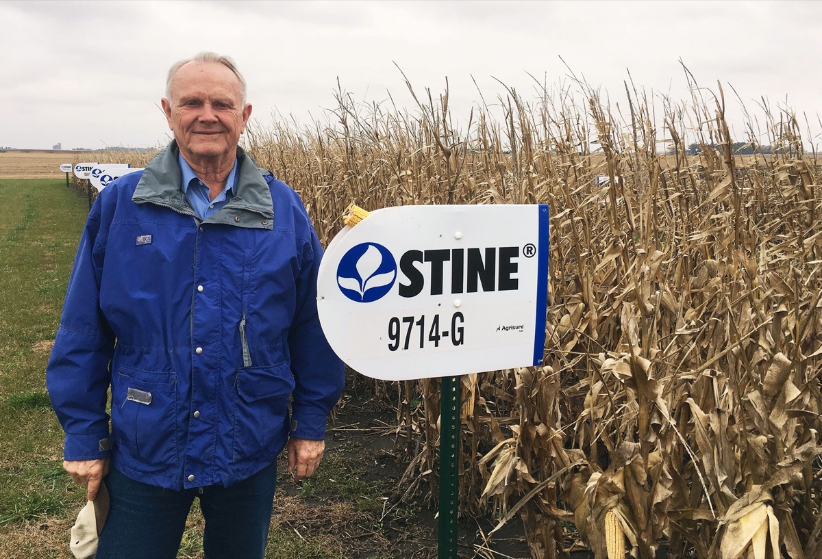 Harry Stine, chief executive for Stine Seed, poses next to corn planted near the company's offices in Adel, Iowa, U.S. October 26, 2016.