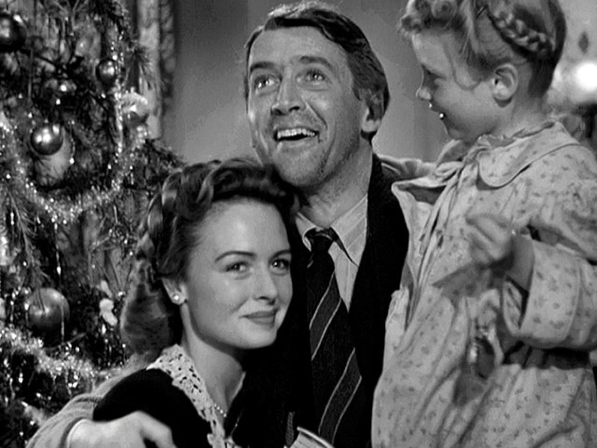 Donna Reed, Jimmy Stewart, and Karolyn Grimes in It's a Wonderful Life