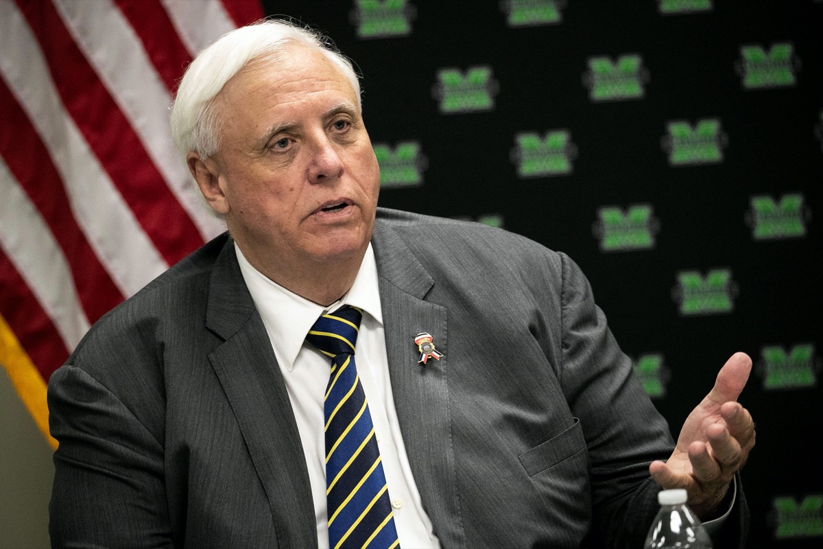 Jim Justice II, Governor of West Virginia, speaks during a roundtable discussion with U.S. first lady Melania Trump