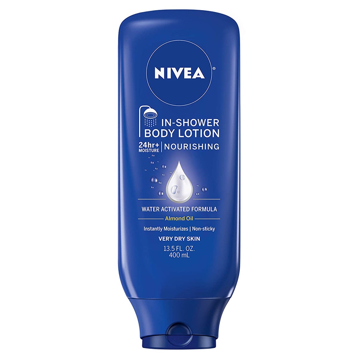Blue Nivea in shower body lotion bottle