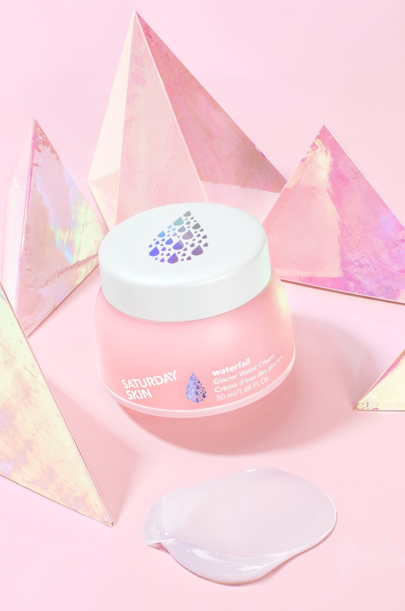 Pink Saturday Skin cream container with decorative crystals