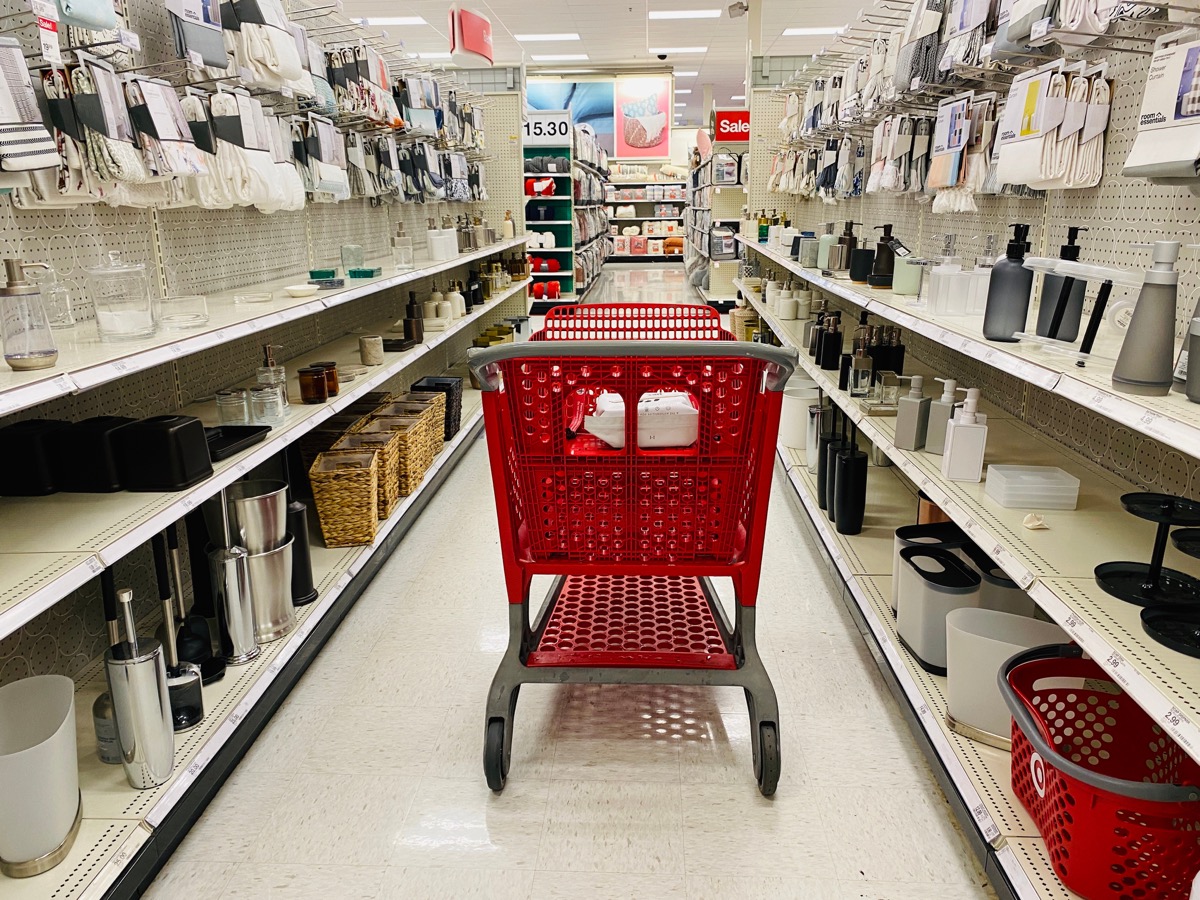 Target shopping cart in home goods aisle