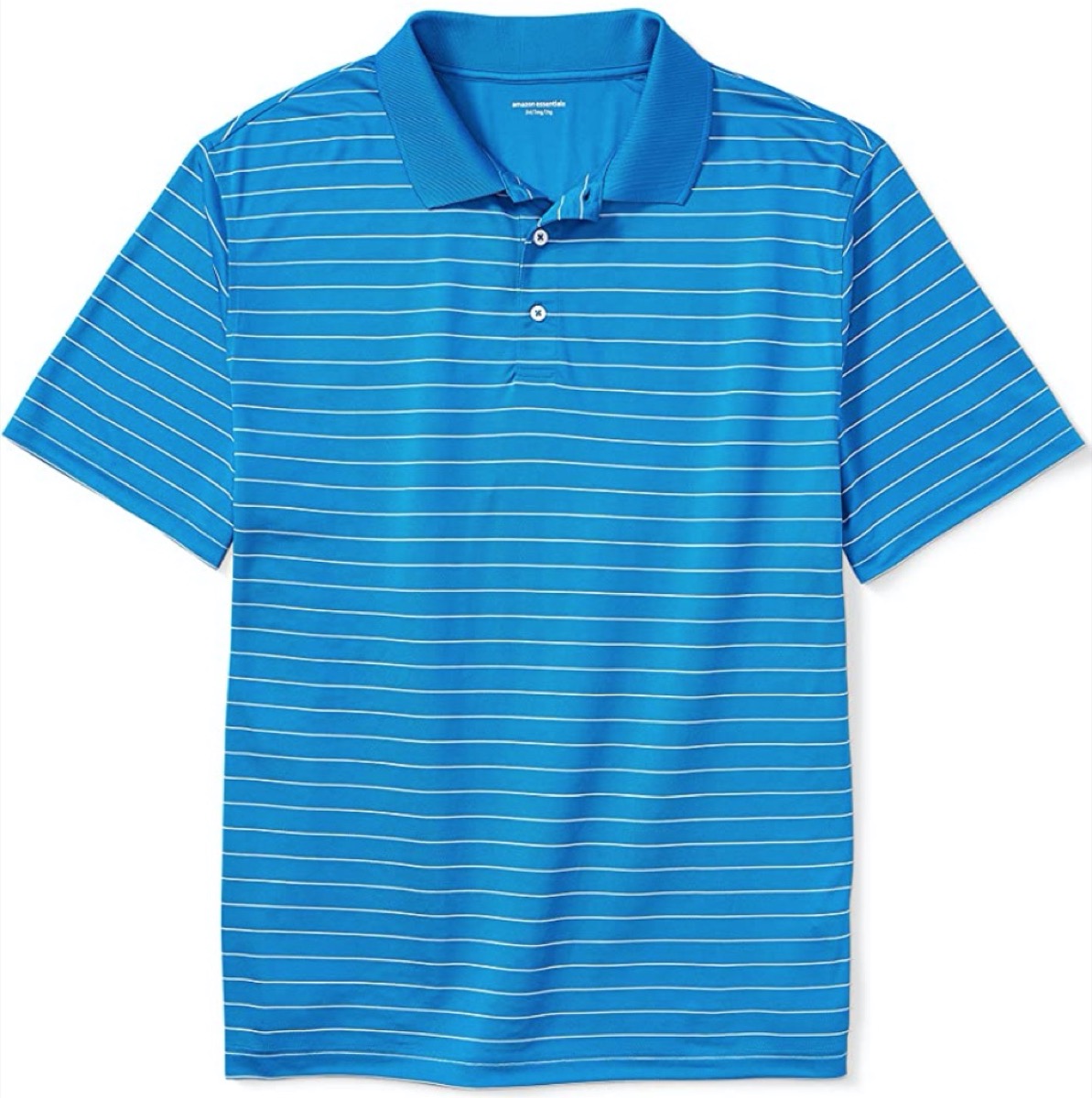 blue and white striped polo shirt